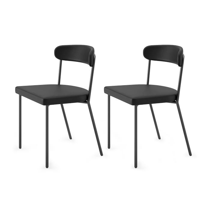 Black Leather Modern Dining Chairs Set of 2, West Elm