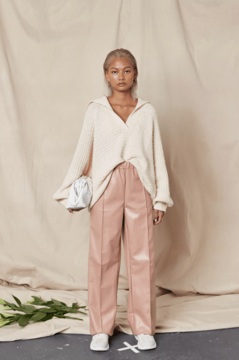 Peach Pink Straight Leather Pants