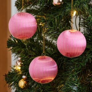 Pink Vintage Satin Ball Ornament W/ Gold Trim
