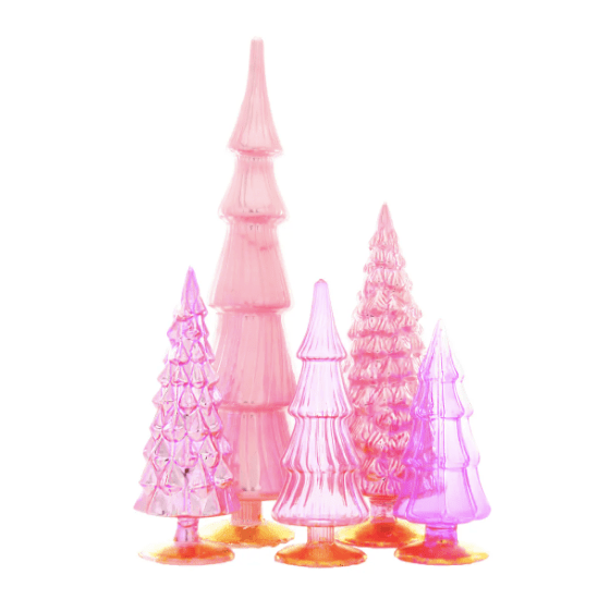 Cody Foster Set of 5 Glass Pink Christmas Trees