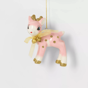 Retro Pink & Gold Deer Ornament