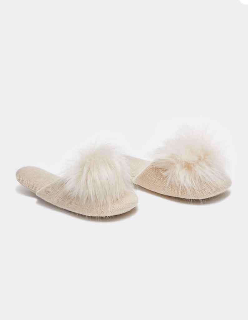 cashmere pompom slippers