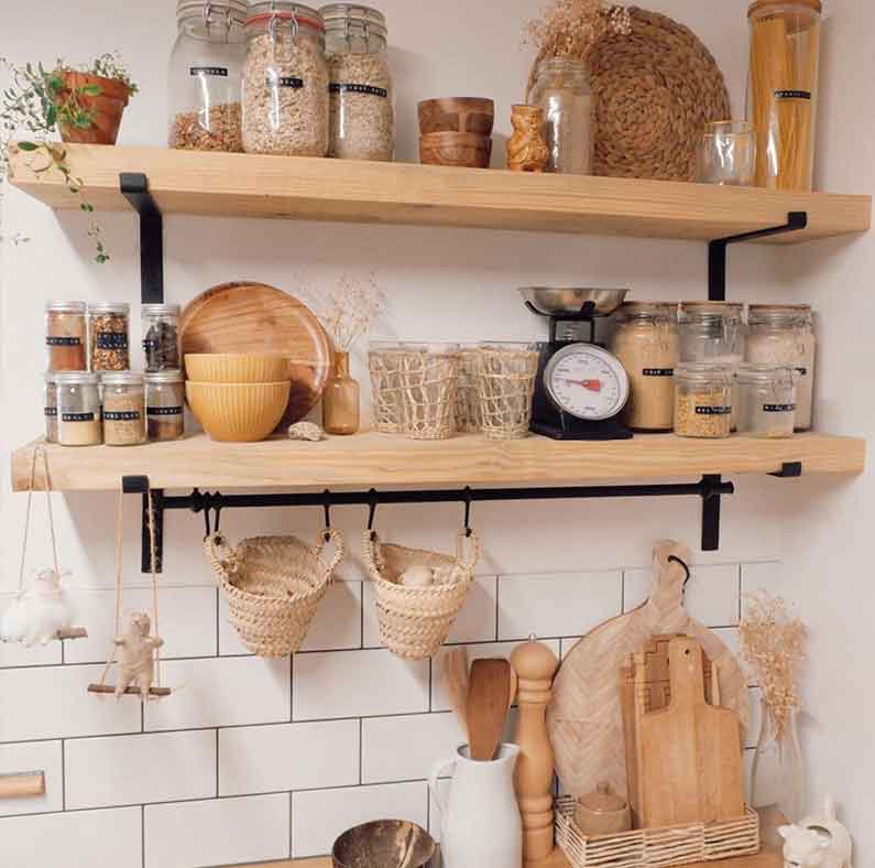 comfy aesthetic kitchen shelves