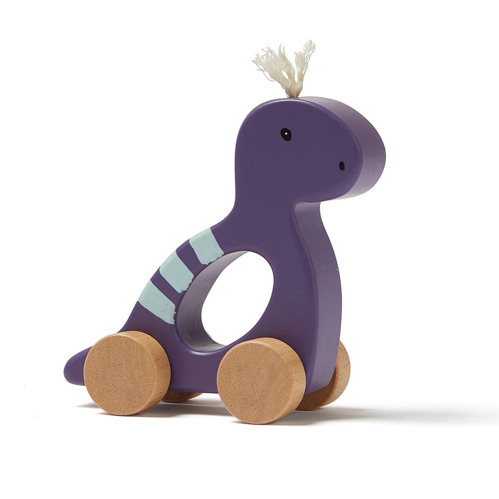 Push Along Wood Purple Dinosaur, Kid's Concept