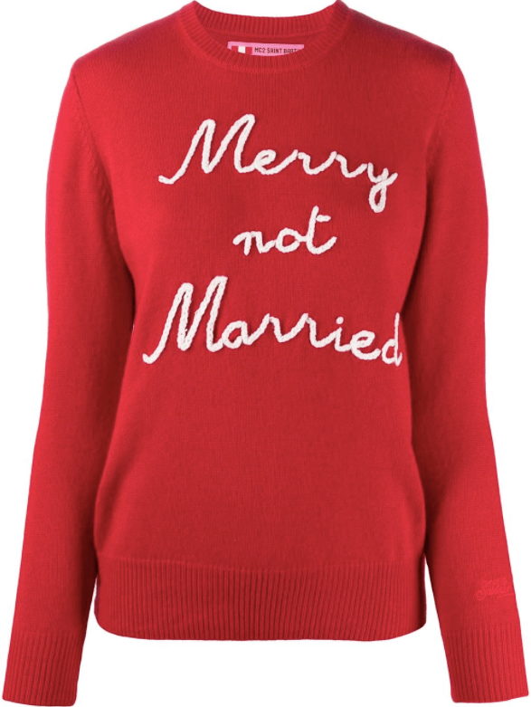 "Merry Not Married"Wool & Cashmere Red Jumper