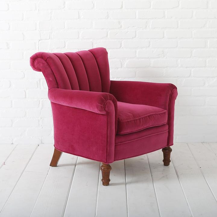 Sangria Pink Velvet Tufted Cozy Armchair, Shabby Chic Couture