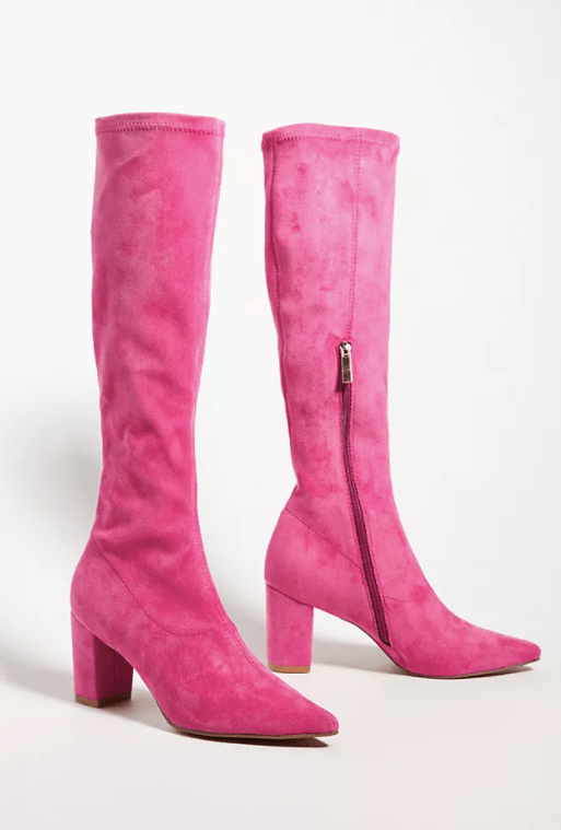Hot Pink Knee High Block Heel Boots, by Silent D