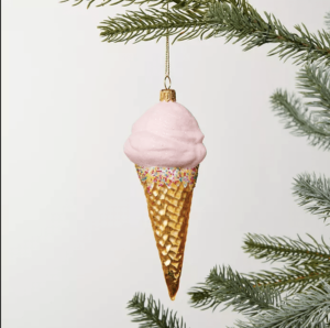 Pink Ice Cream Cone Christmas Ornament
