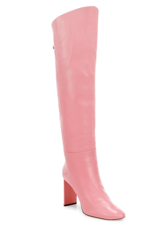 Elegant Heeled Pink Leather Boots Over The Knee, by Maison Skorpios