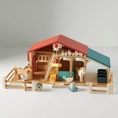 Wood Barn & Stables Play Set With Farm Animals, by Tender Leaf Toys