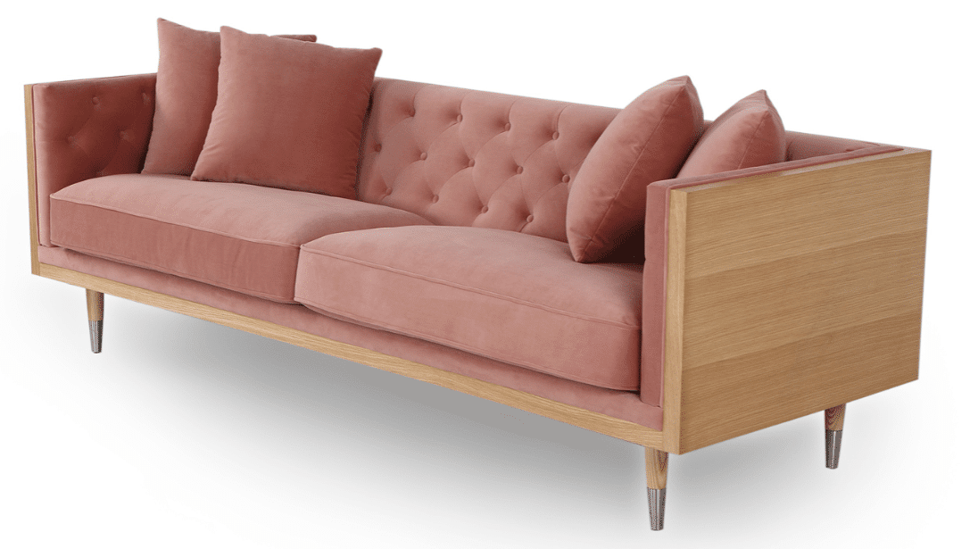 Diamond Tufted Blush Pink Velvet Sofa, by Kardiel