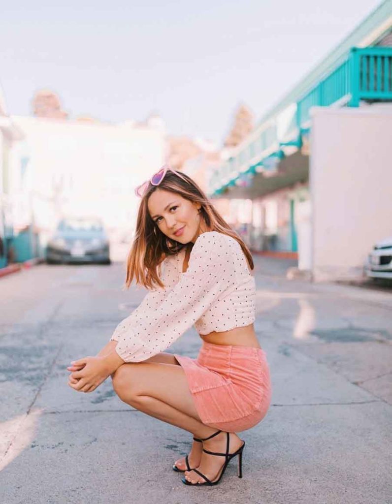 cute pink girly outfit crop top and skirt