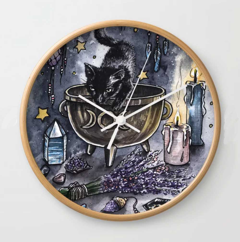 black cat wall clock gift witchy