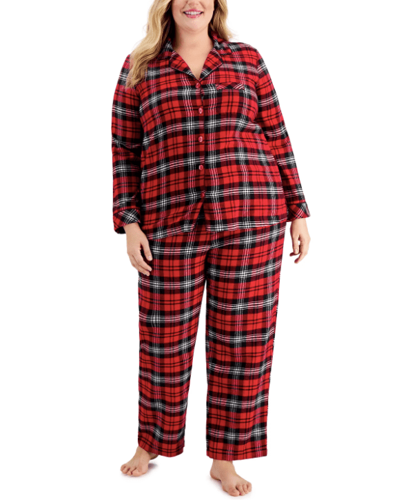 Red Plaid Cotton Flannel Pajamas Plus Size