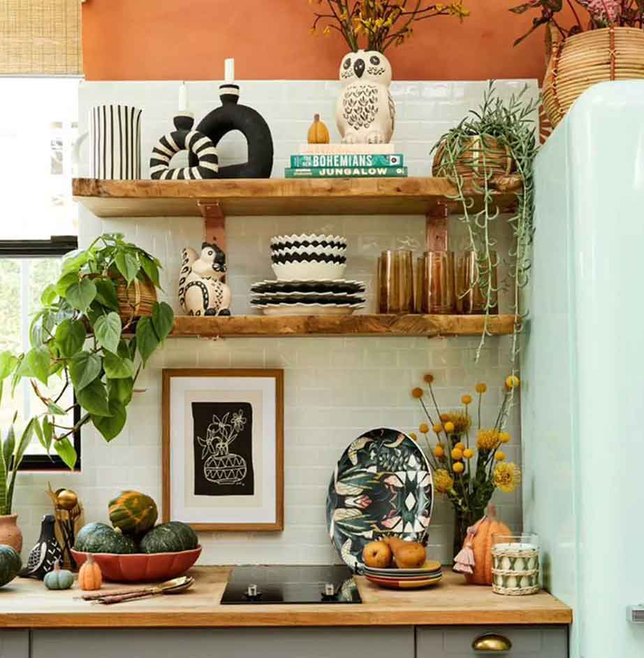 boho kitchen decor with squirrel