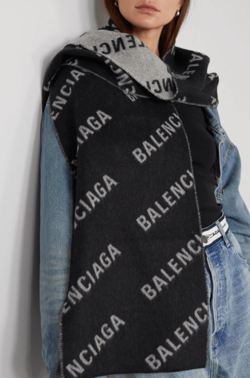 Black & Grey Intarsia Wool Scarf, Balenciaga