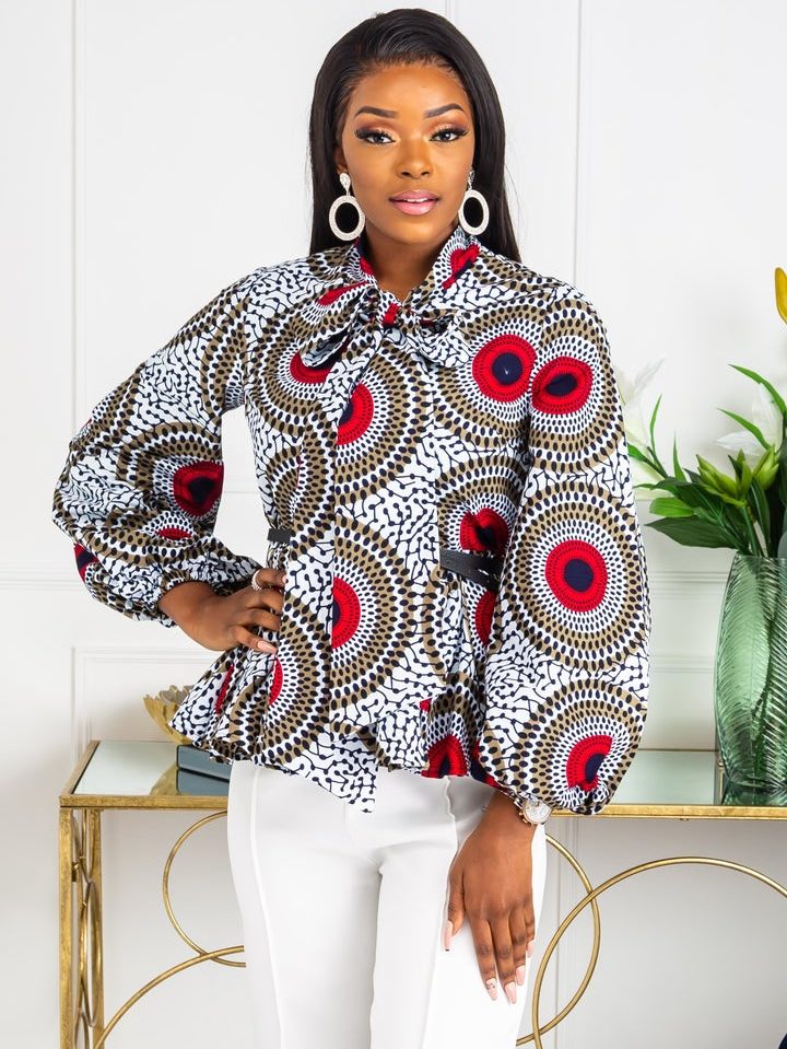 100% African Cotton Pussybow Blouse, 