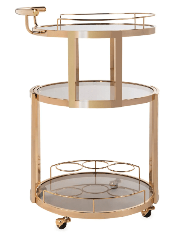 Round 3 Tier Gold Bar Cart With Wine Rack