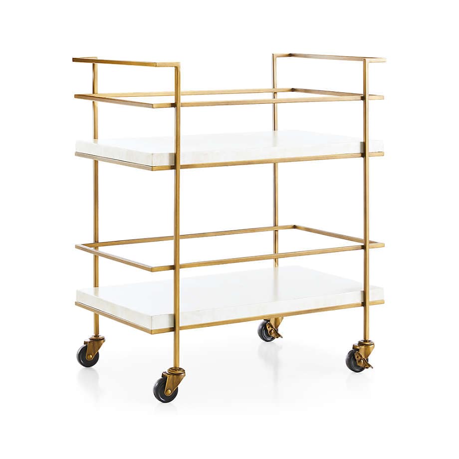 Gold Brass Cart with White Concrete Shelves