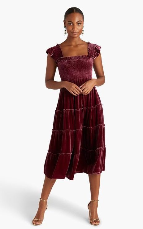 Midi Smocked Velvet Dress