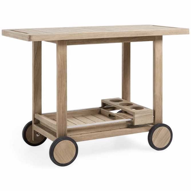 Modern Large Outdoor Bar Cart In Natural Teak Wood
