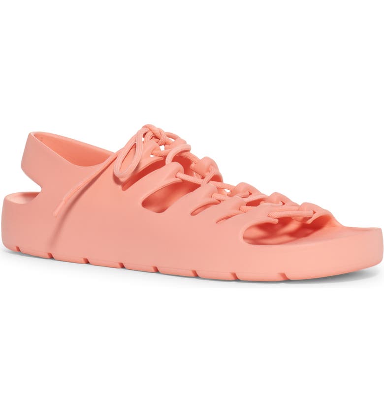Pink Jelly-Inspired Lace-Up Flat Rubber Sandal, Bottega Veneta