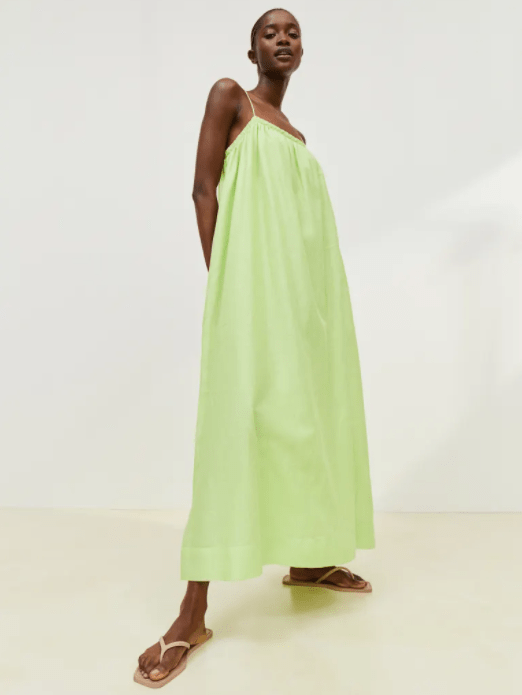 Oversized Long Green Dress Linen Cotton Blend spaghetti strap flowy h&m
