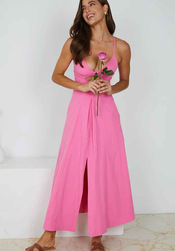 hot pink maxi spring dress feminine