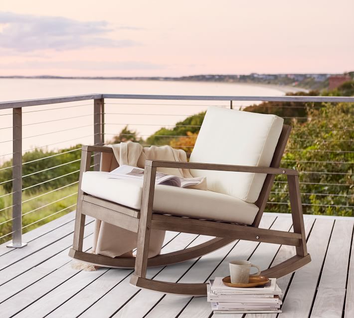 Indio FSC® Eucalyptus Rocking Lounge Chair grey finish sunbrella cushion colors