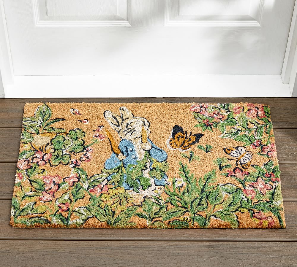 cottagecore spring easter peter rabbit doormat garden flowers floral butterflies pottery barn