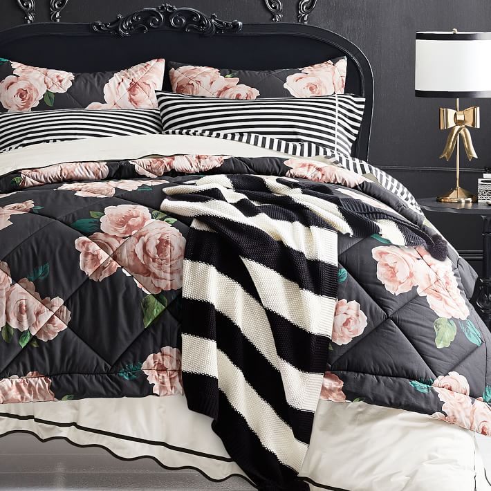 The Emily & Meritt Bed of Roses Modern black floral bedding