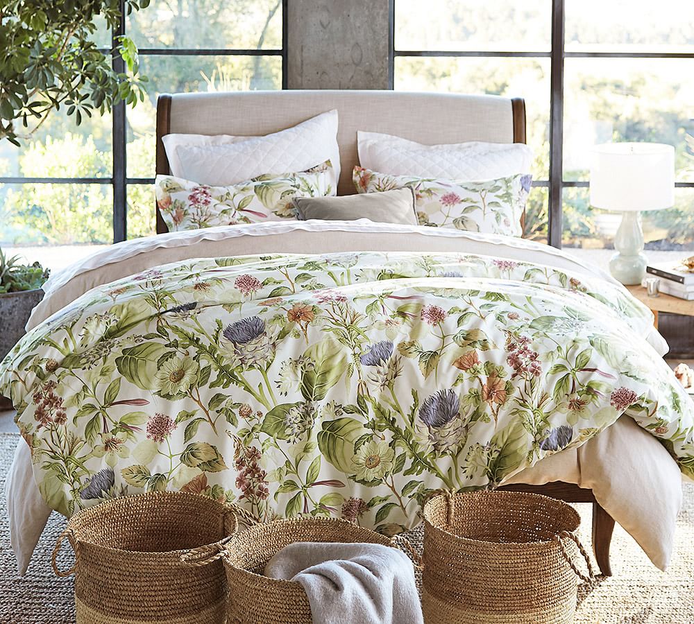 Blooming Purple Thistles Organic Floral Bedding - Duvet Cover & Sham Covers