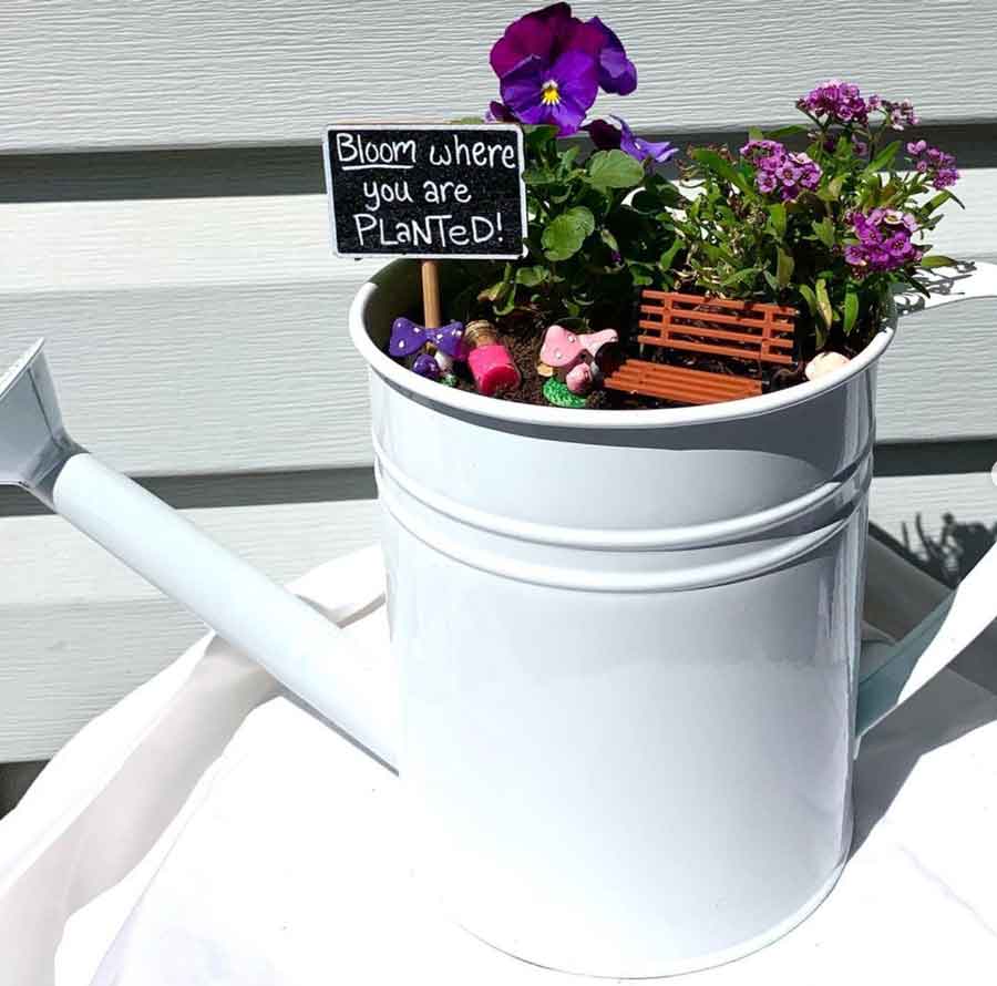 white watering can fairy garden