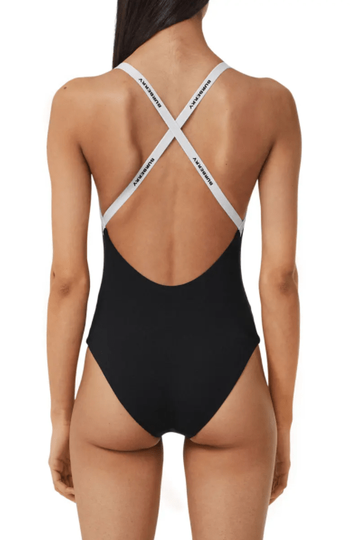 Alagnon Logo Strap One-Piece black & white Swimsuit, Burberry