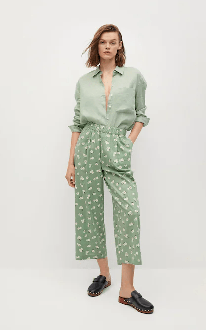 Linen-blend Floral culotte trousers