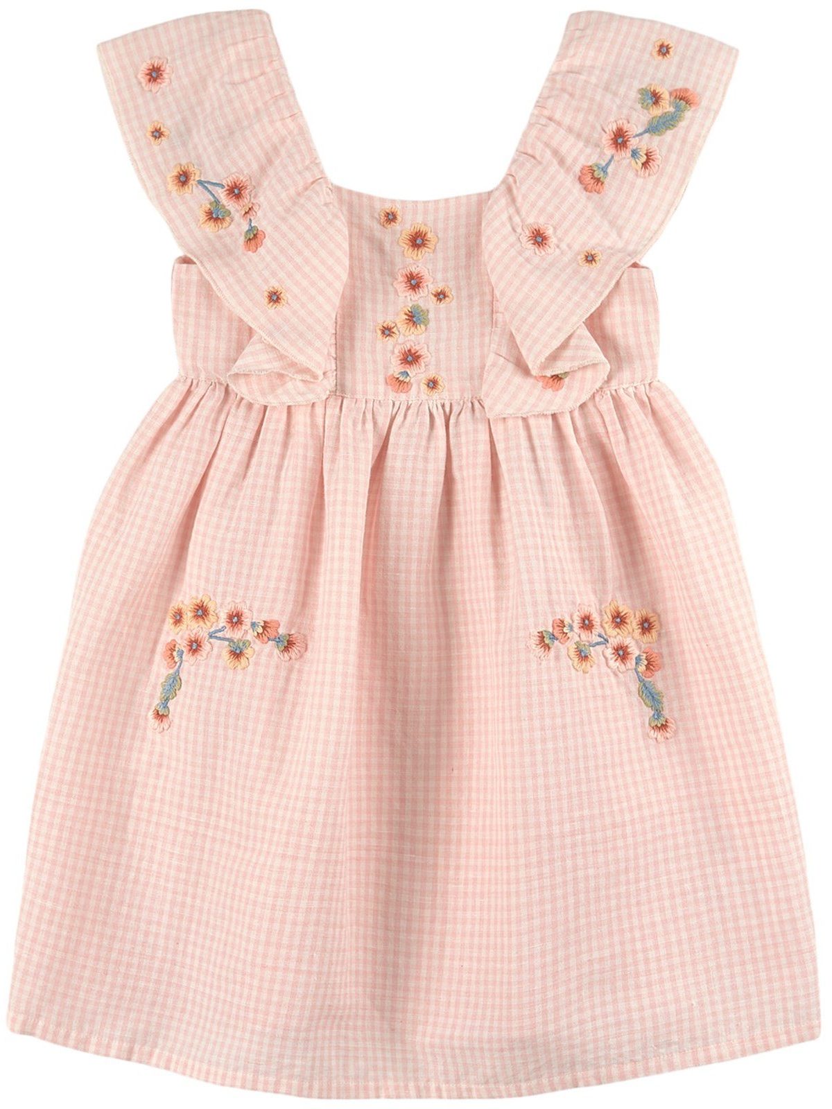 Floral Embroidered Gingham Ruffle Easter Dress