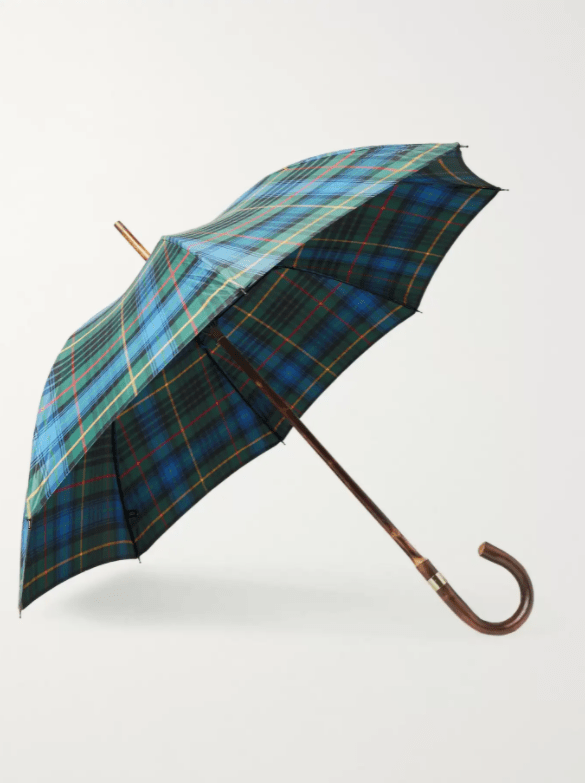Kingsman + London Undercover Checked Chestnut Wood-Handle Umbrella