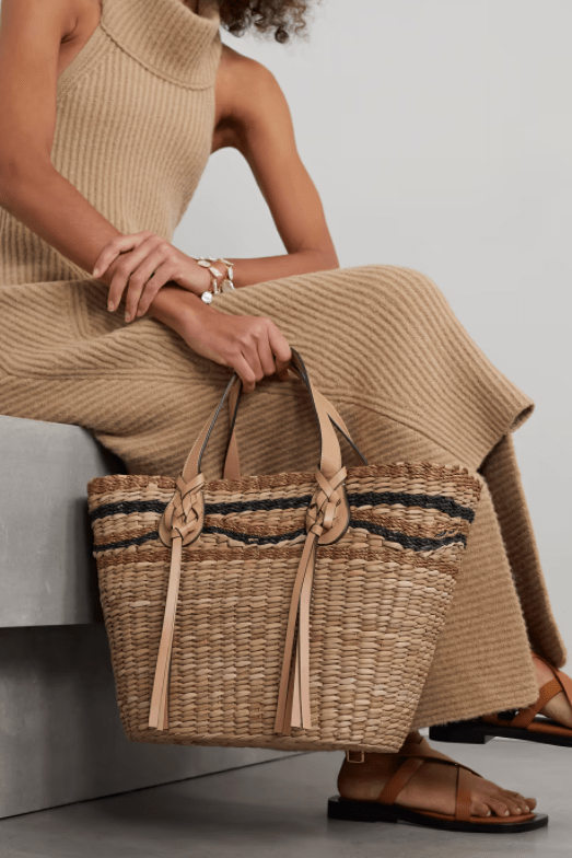 Surfside leather-trimmed woven straw tote Ulla Johnson