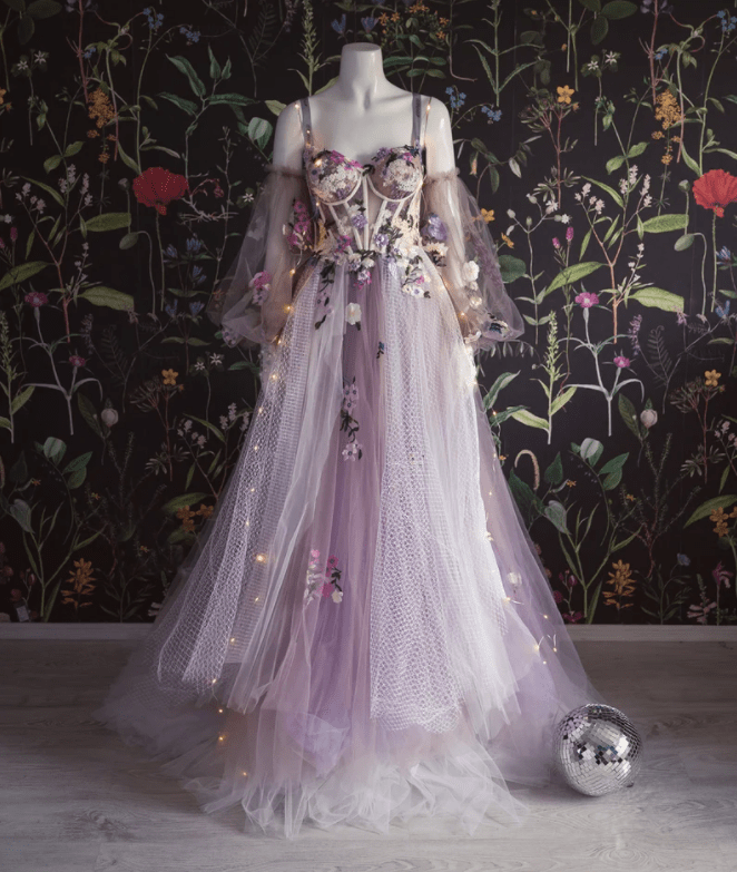 Handmade Lavander Tulle princess renaissance floral fairy dress