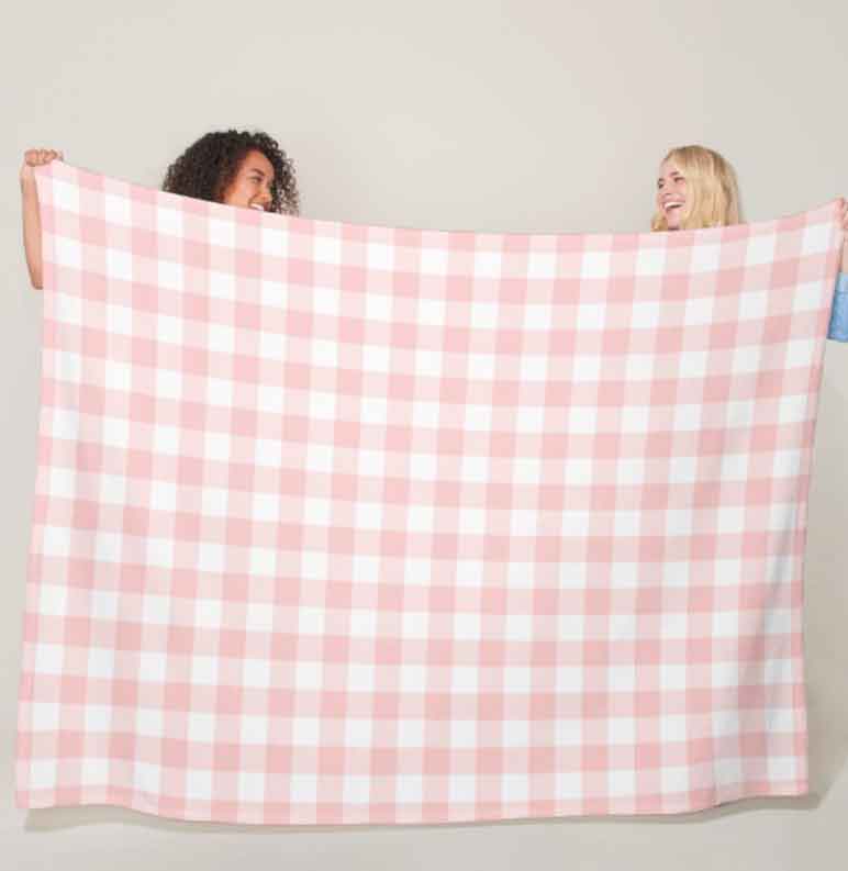 pink gingham picnic blanket