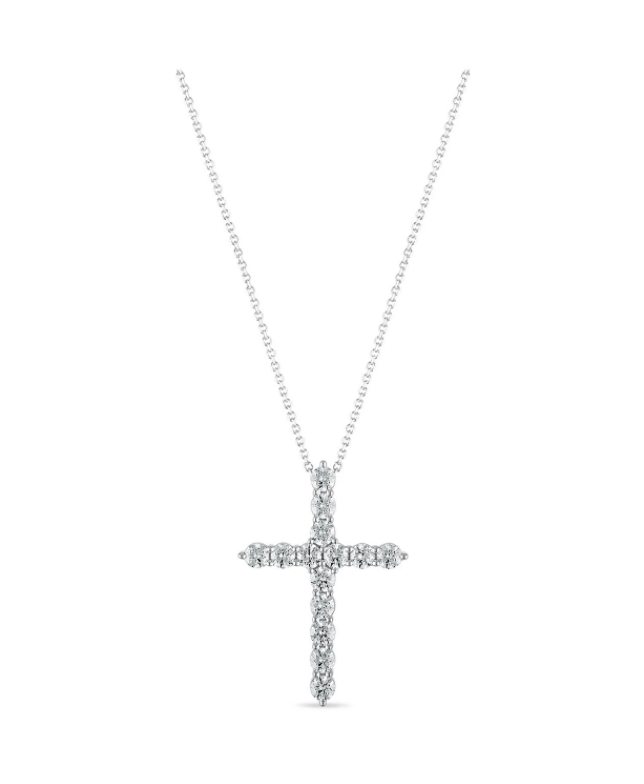Diamond 18" Cross Pendant Necklace in 14k White Gold