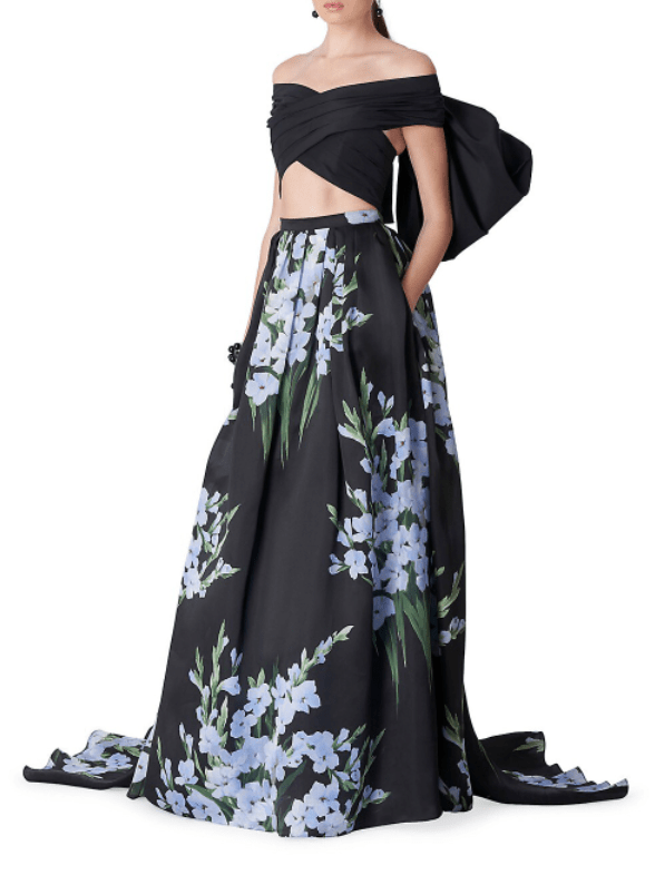 Black & Blue Floral Print Silk Ballgown Skirt, Carolina Herrera