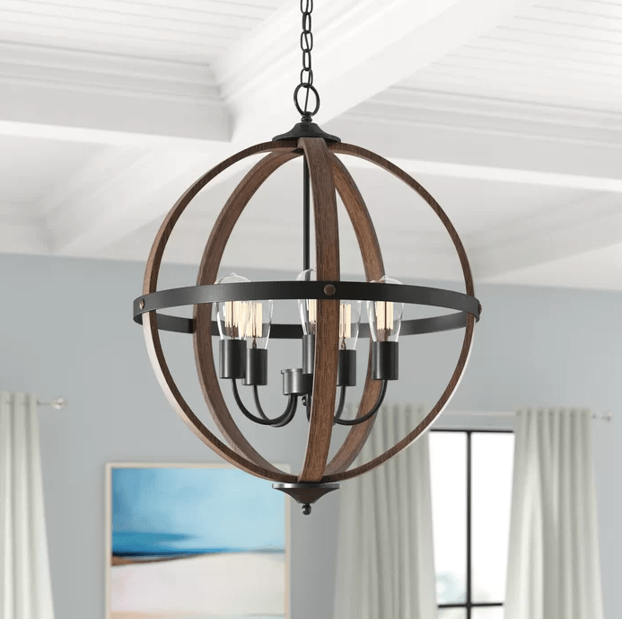Round Wood and Metal Farmhouse Chandelier