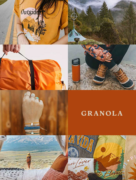 granola girl aesthetic type moodboard