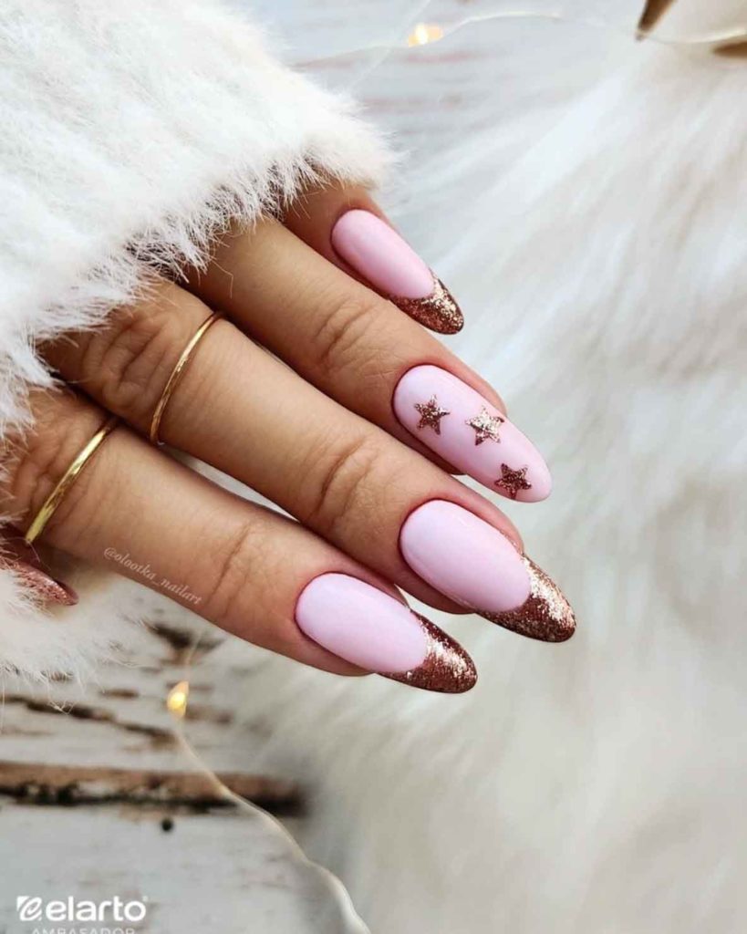 light pink nails with glitter tips