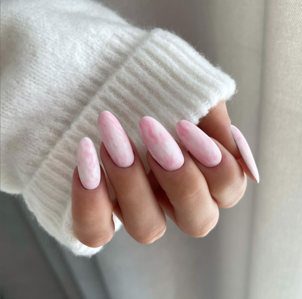 white and pink marble light pink nails