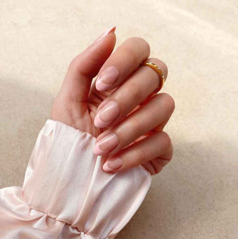 aesthetic light pink french tip nails for wedding