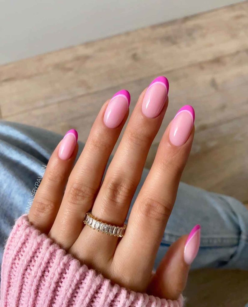light pink with hot pink nails tips