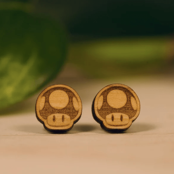 Mario Wood Mushroom Stud Earring