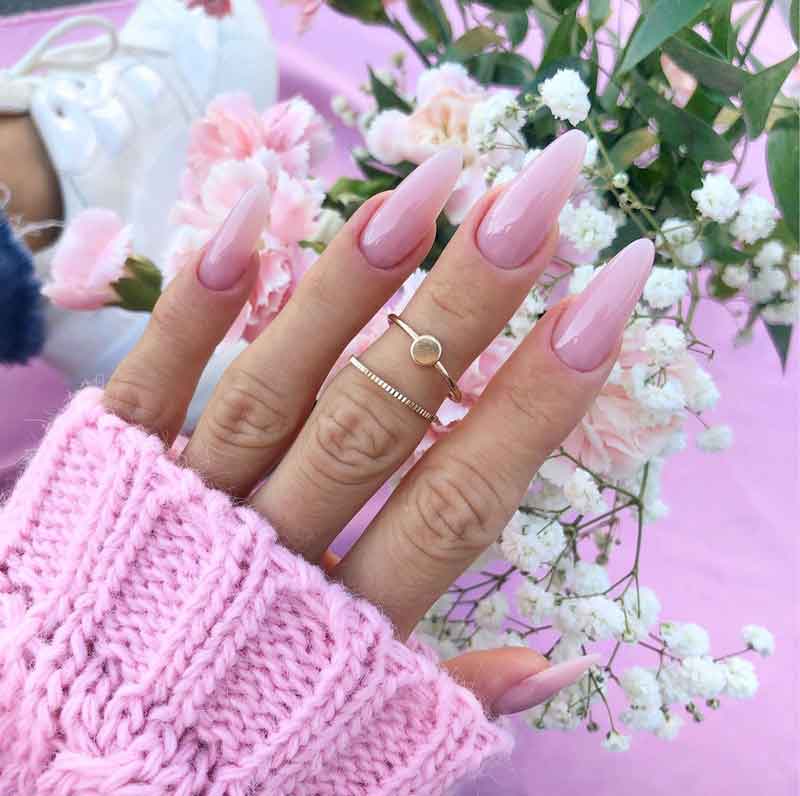long light pink glossy nails